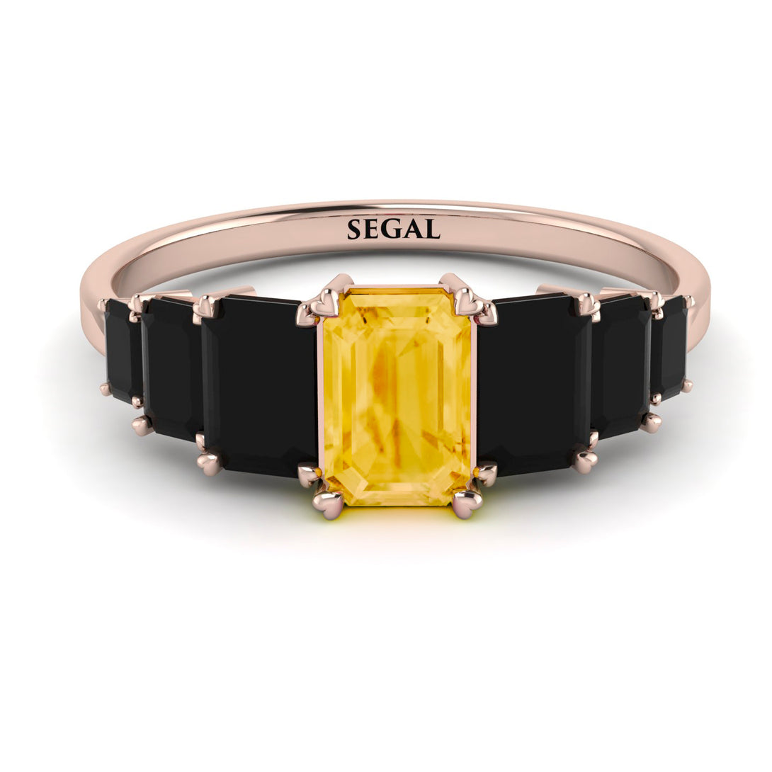 Emerald Cut Citrine Geometrical Ring - Briella No. 608