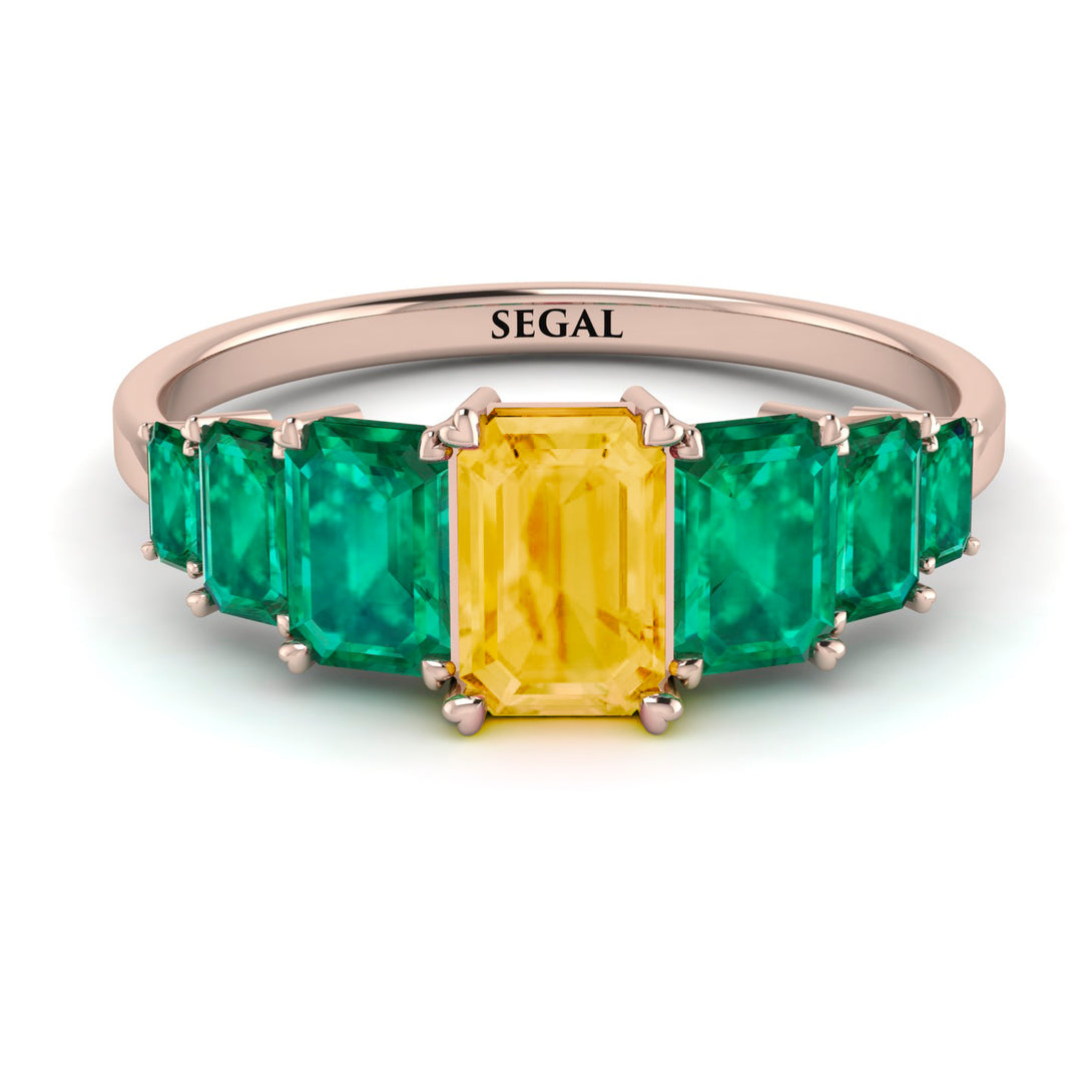 Emerald Cut Citrine Geometrical Ring - Briella No. 605