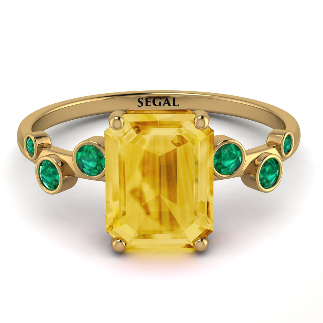 Emerald Cut Citrine Ring With Bezel - Alina No. 604