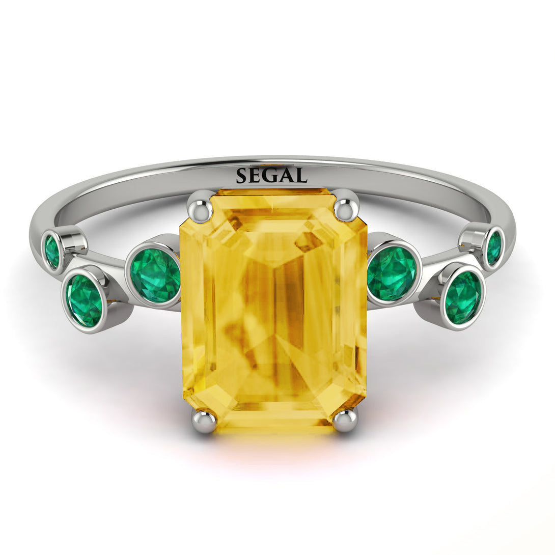 Emerald Cut Citrine Ring With Bezel - Alina No. 606