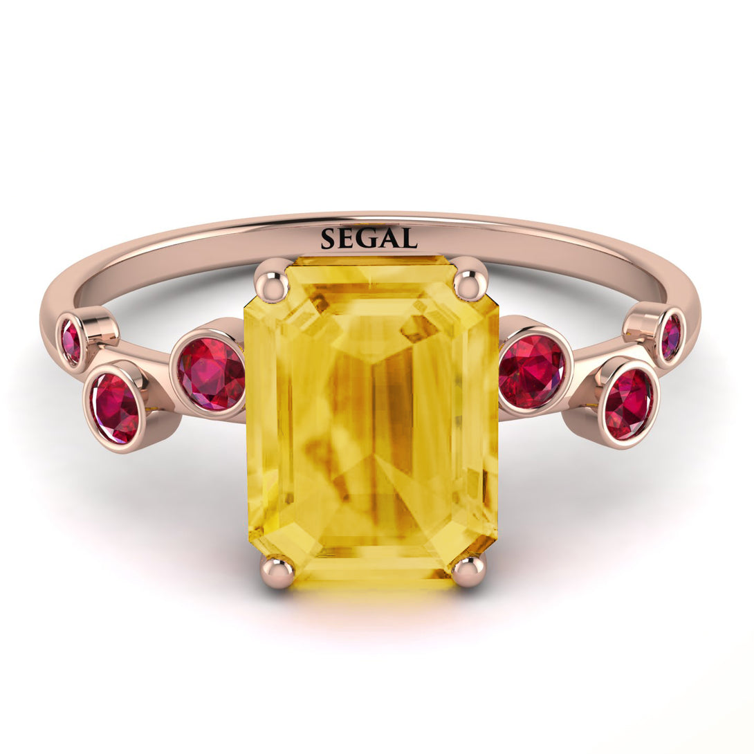 Emerald Cut Citrine Ring With Bezel - Alina No. 611