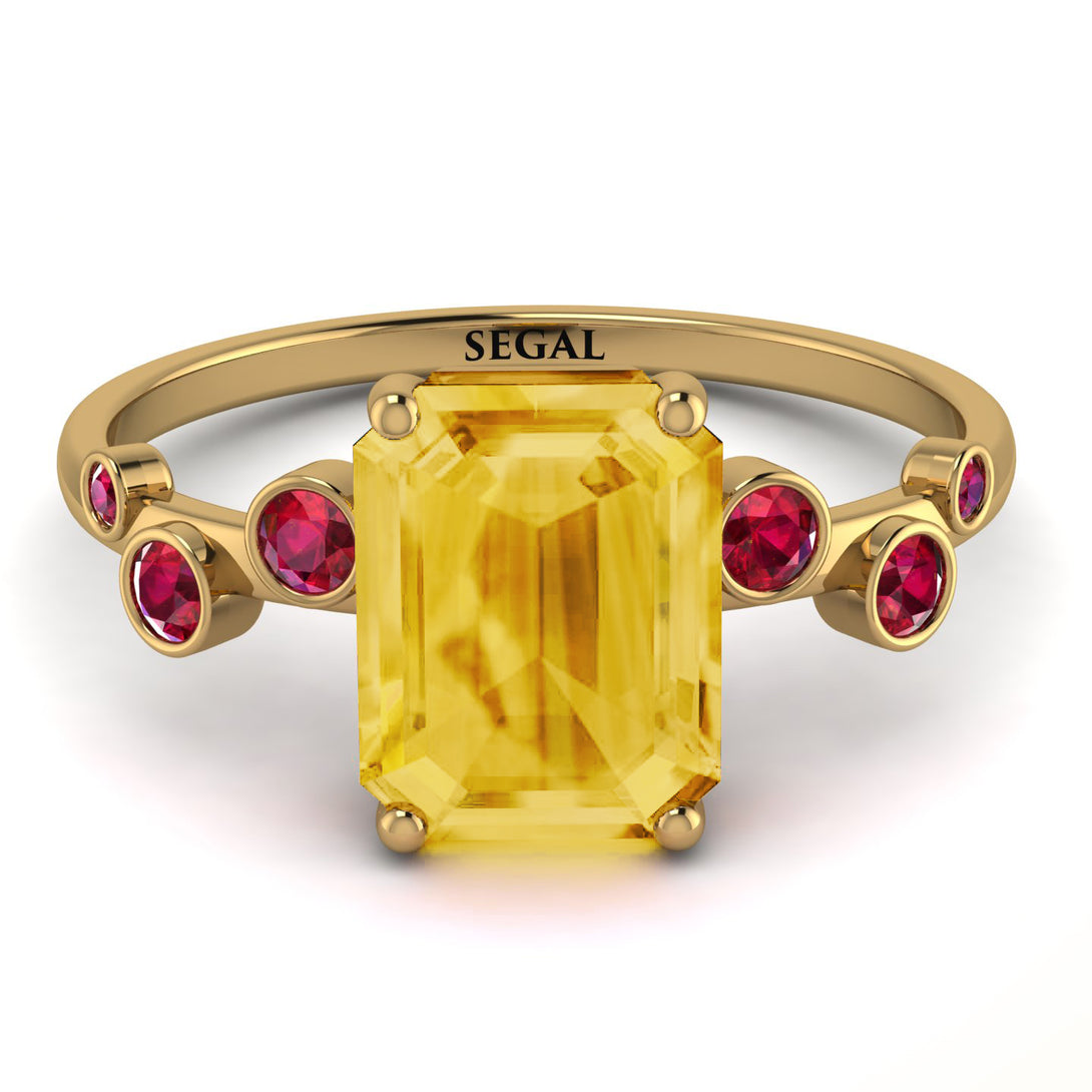Emerald Cut Citrine Ring With Bezel - Alina No. 610
