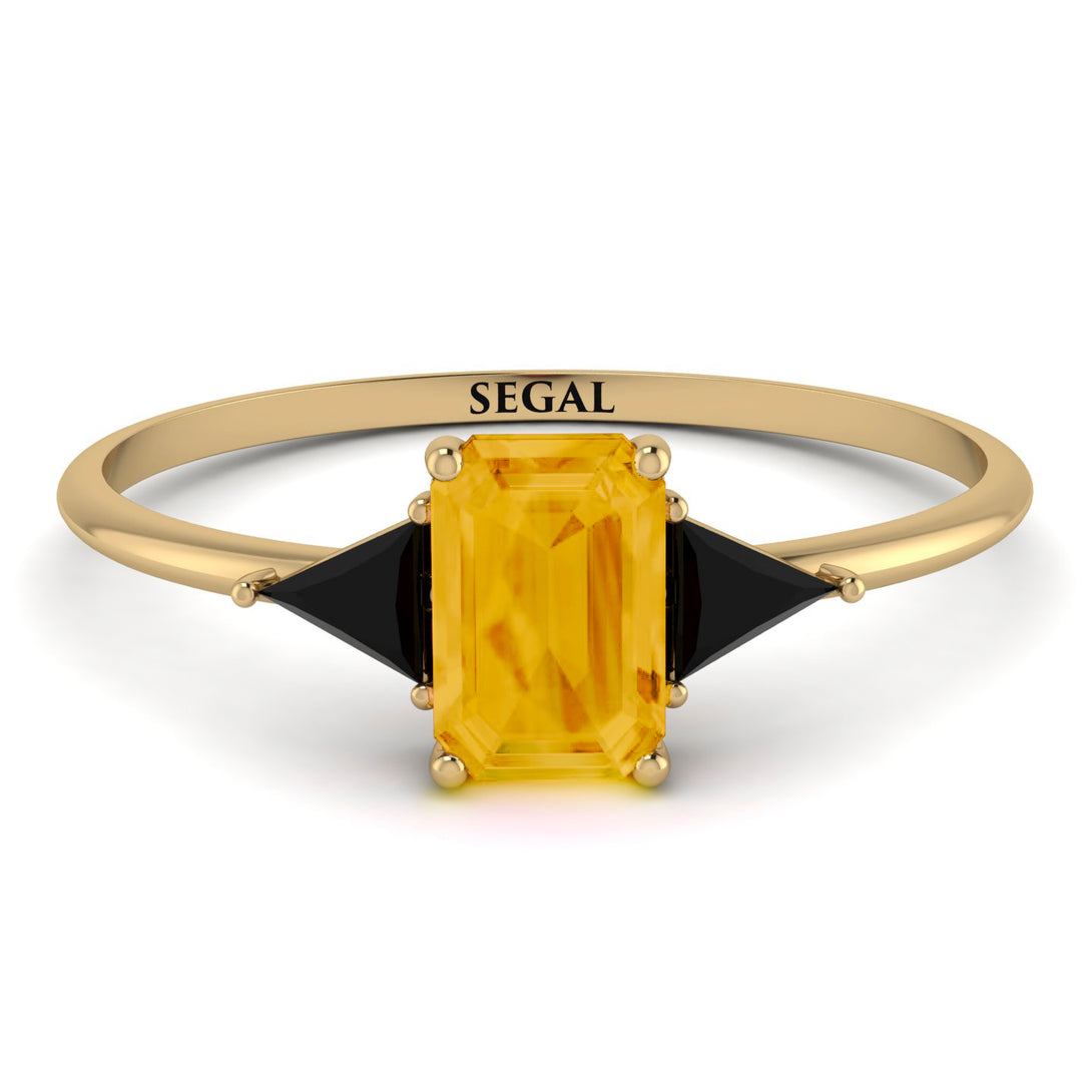 Emerald Cut Citrine With Triangles Ring - Remi No. 607