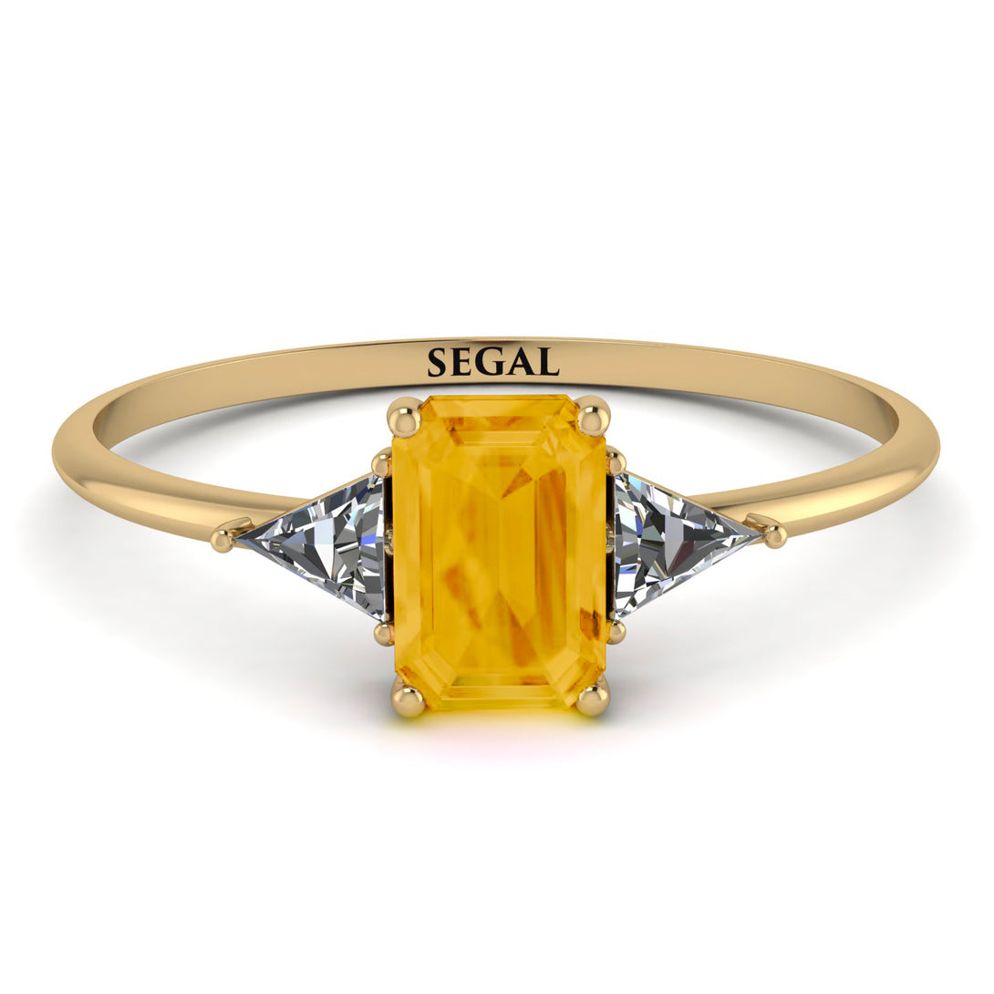 Emerald Cut Citrine With Triangles Ring - Remi No. 601