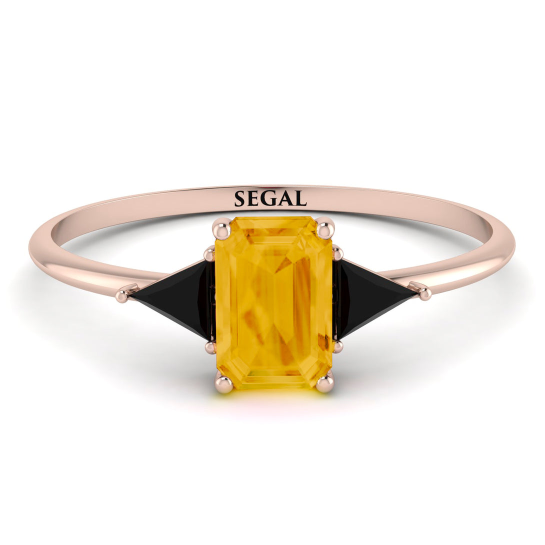 Emerald Cut Citrine With Triangles Ring - Remi No. 608