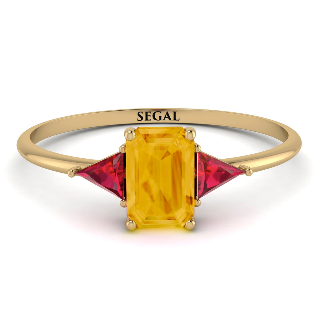 Emerald Cut Citrine With Triangles Ring - Remi No. 610