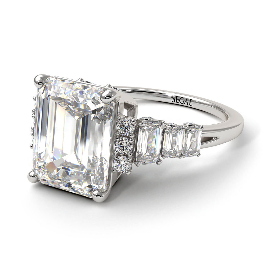 Barbara's Emerald Cut Diamond Ring Hidden Round Diamonds - Sawyer No. 3000