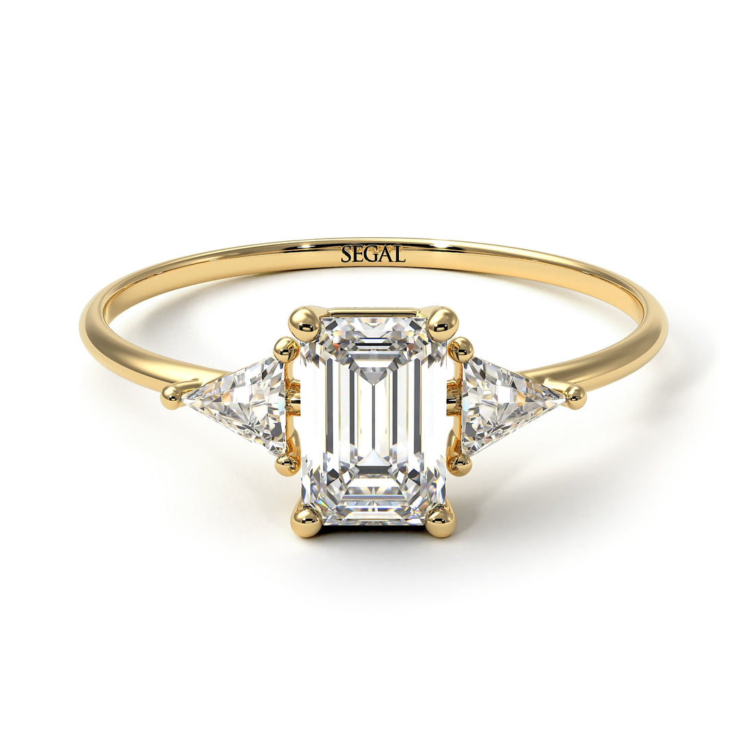 Emerald Cut Diamond With Triangles Ring - Remi No. 1