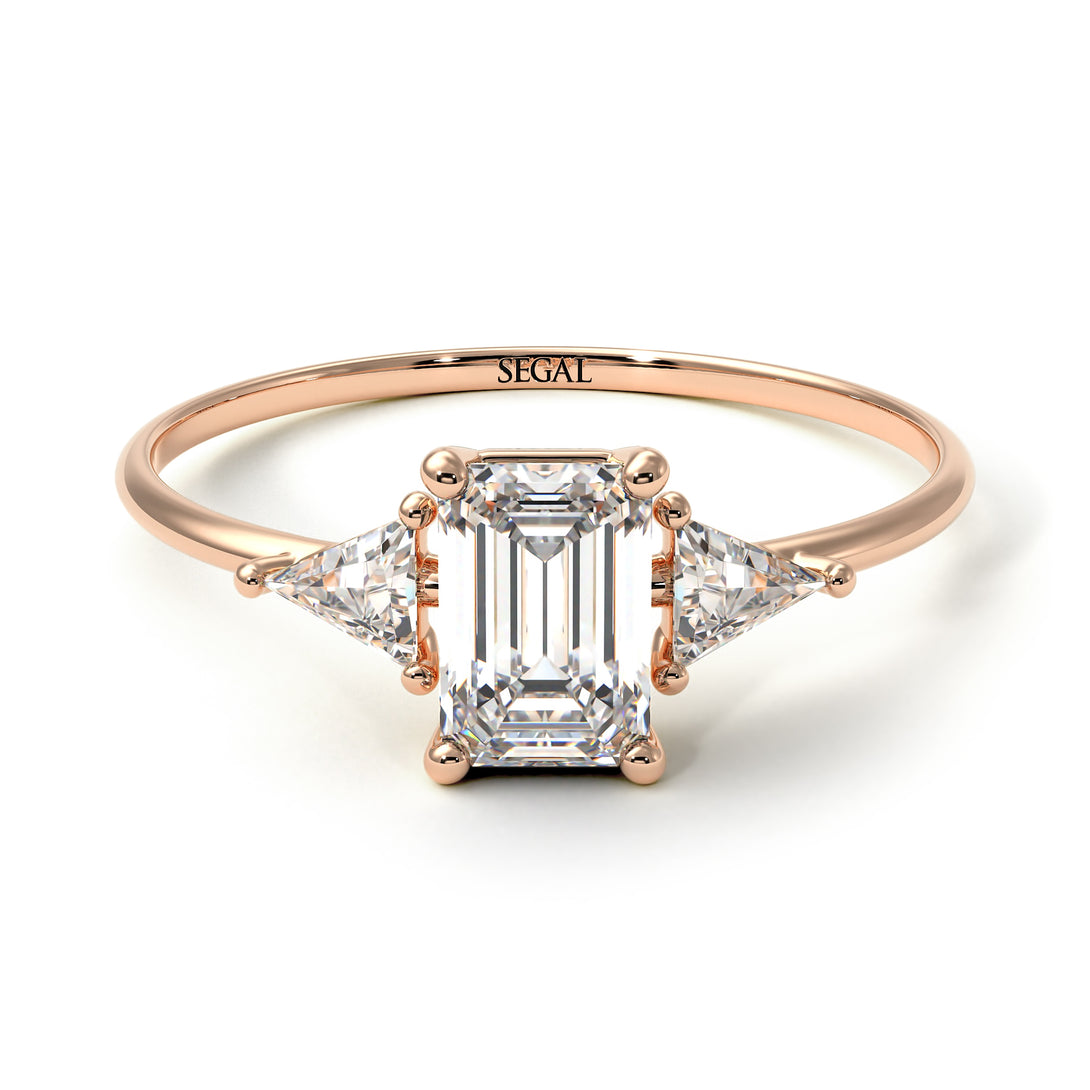 Emerald Cut Diamond With Triangles Ring - Remi No. 2