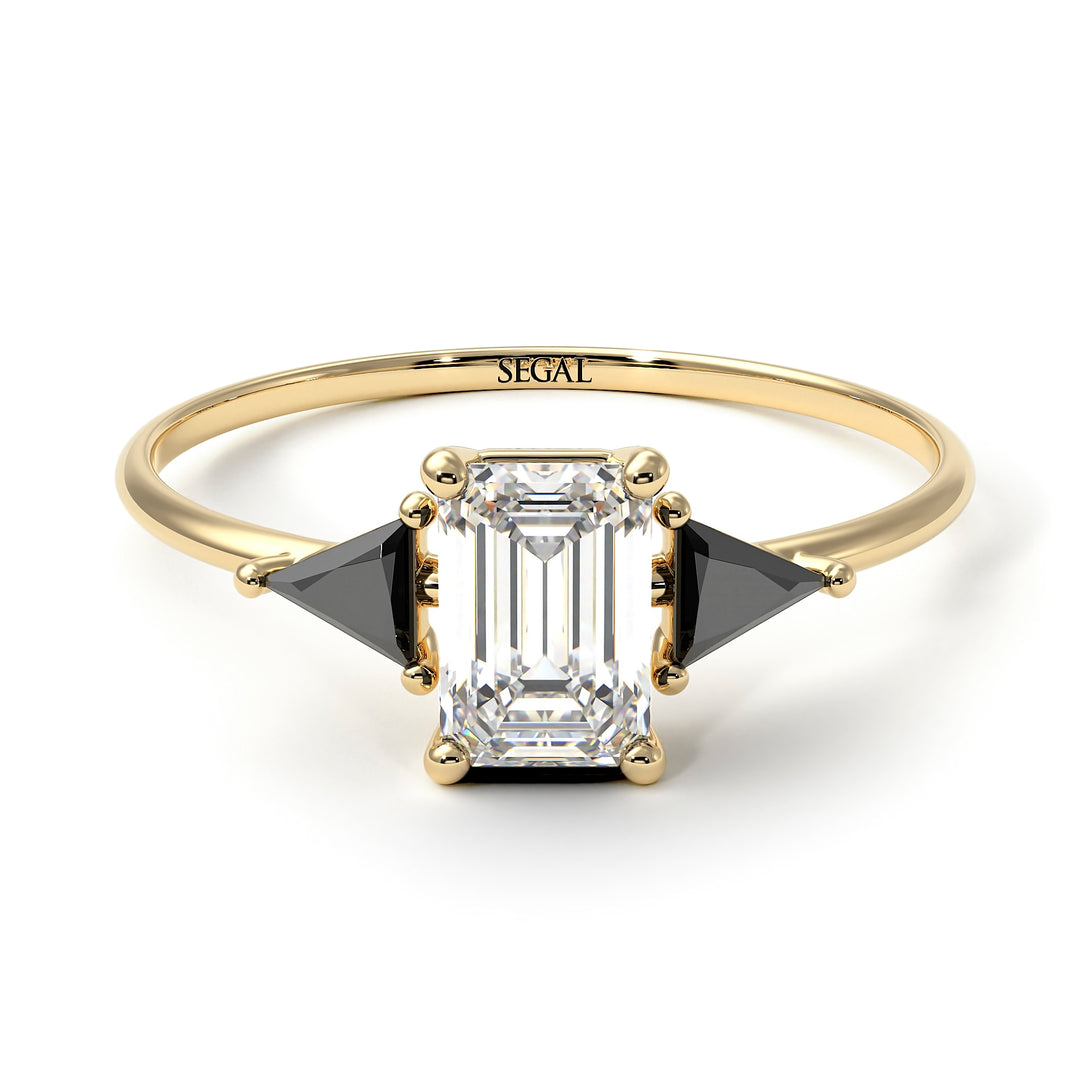 Emerald Cut Diamond With Triangles Ring - Remi No. 31