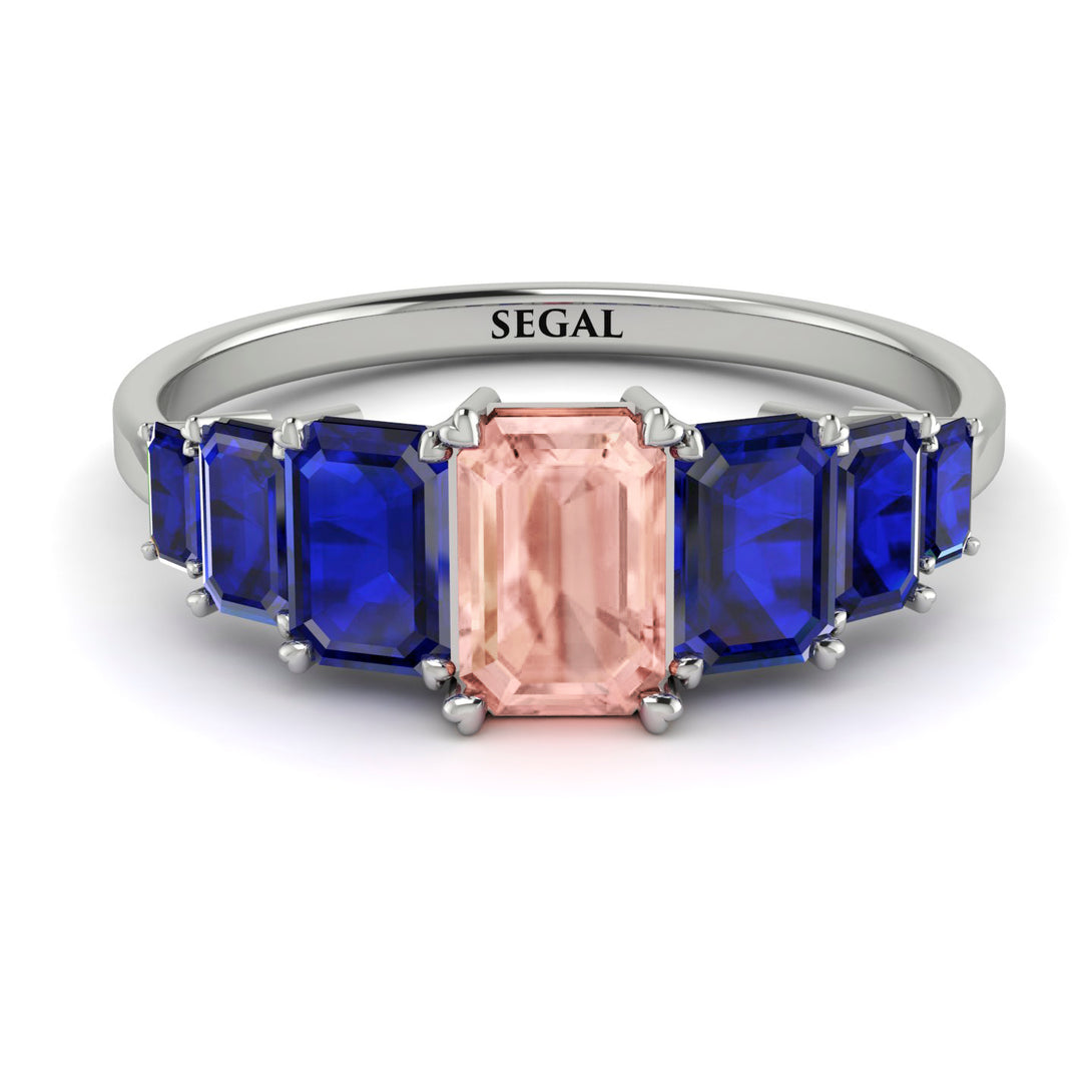 Emerald Cut Morganite Geometrical Ring - Briella No. 915