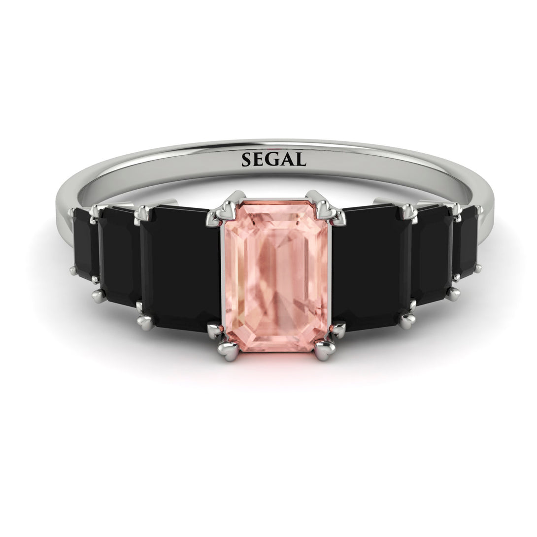 Emerald Cut Morganite Geometrical Ring - Briella No. 909