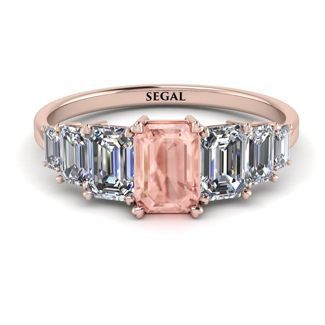 Emerald Cut Morganite Geometrical Ring - Briella No. 902