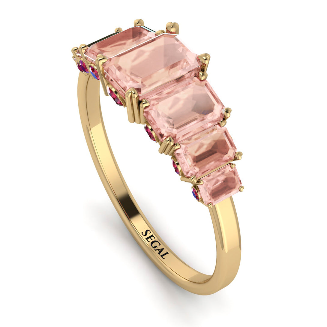 Emerald Cut Morganite Ring With Hidden Rybies - Brynlee No. 910