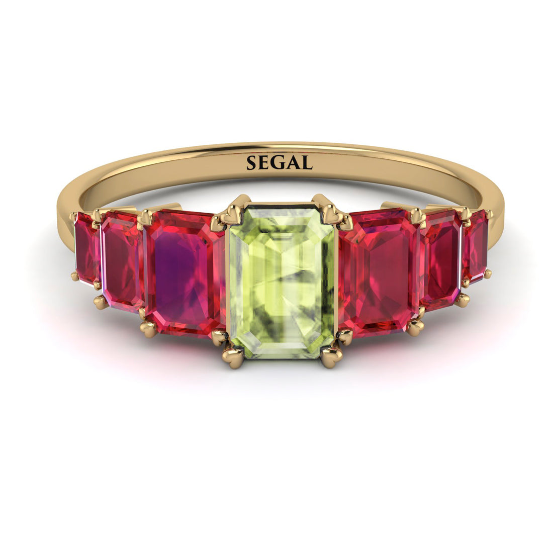 Emerald Cut Peridot Geometrical Ring - Briella No. 710