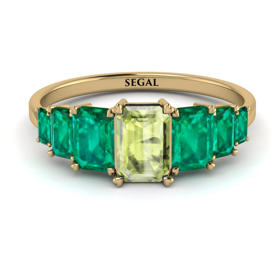 Emerald Cut Peridot Geometrical Ring - Briella No. 704