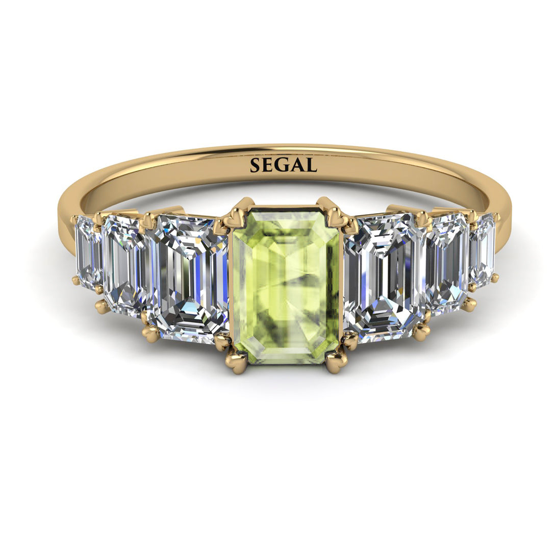 Emerald Cut Peridot Geometrical Ring - Briella No. 701