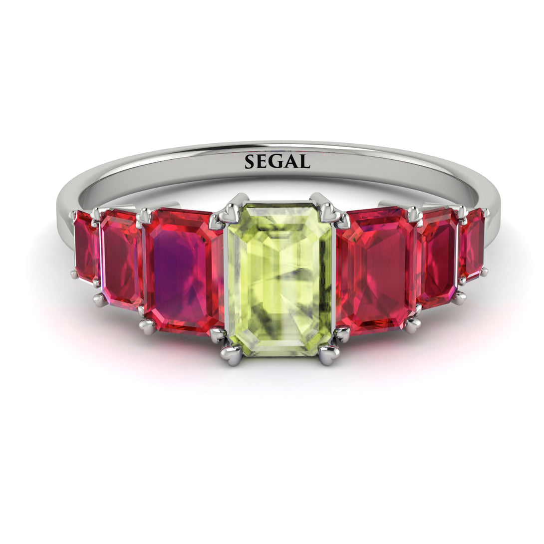 Emerald Cut Peridot Geometrical Ring - Briella No. 712