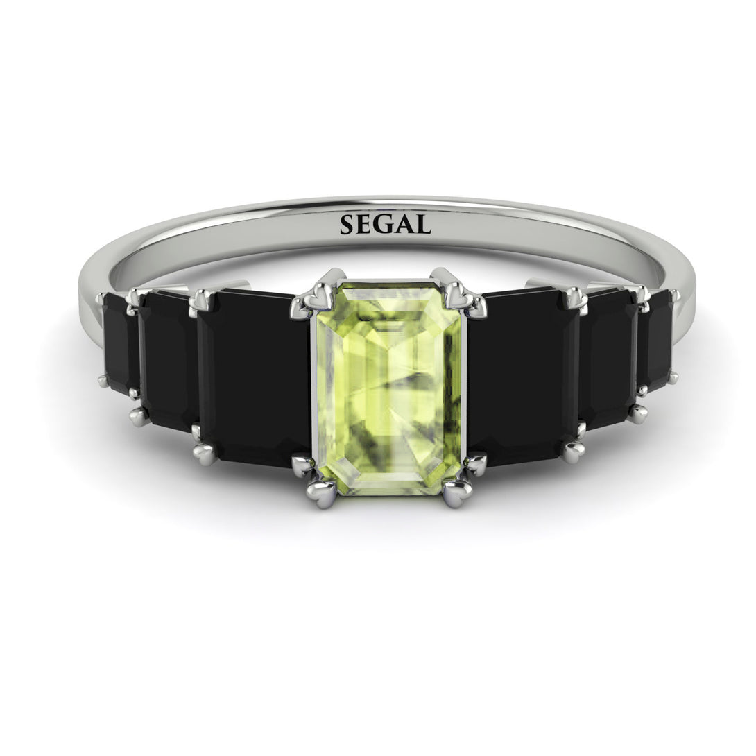 Emerald Cut Peridot Geometrical Ring - Briella No. 709