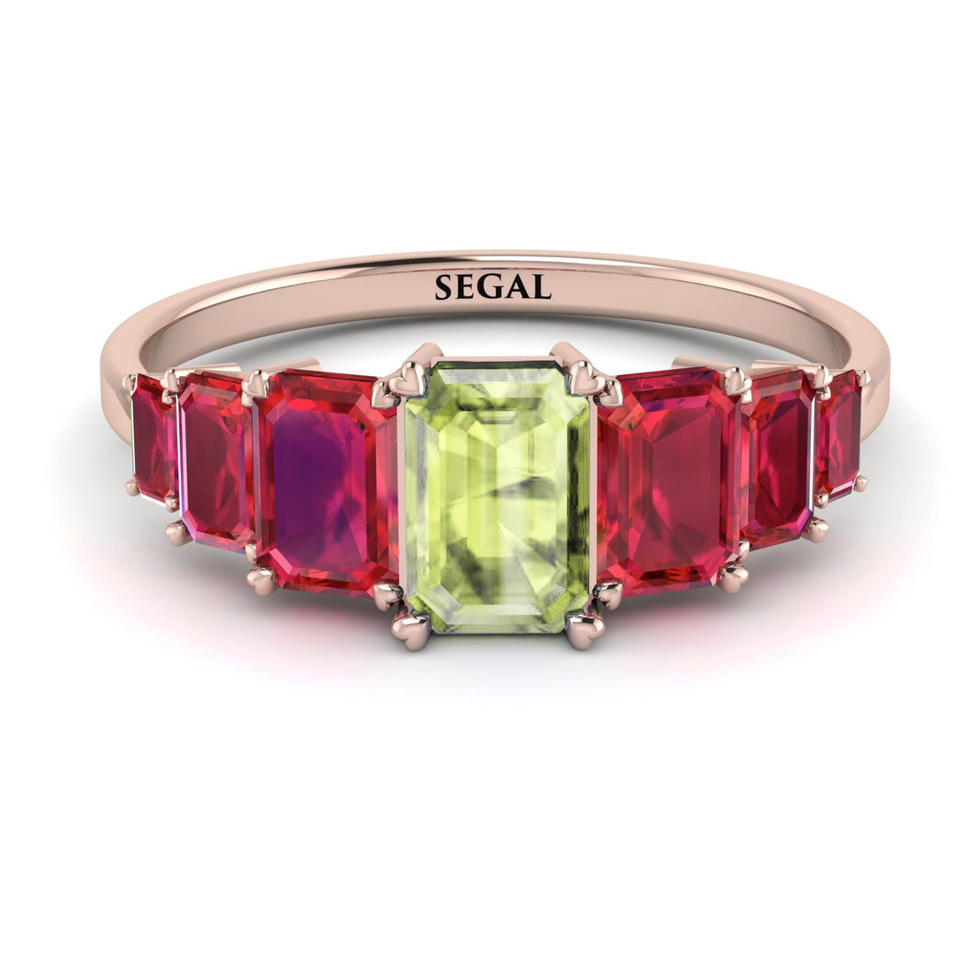 Emerald Cut Peridot Geometrical Ring - Briella No. 711