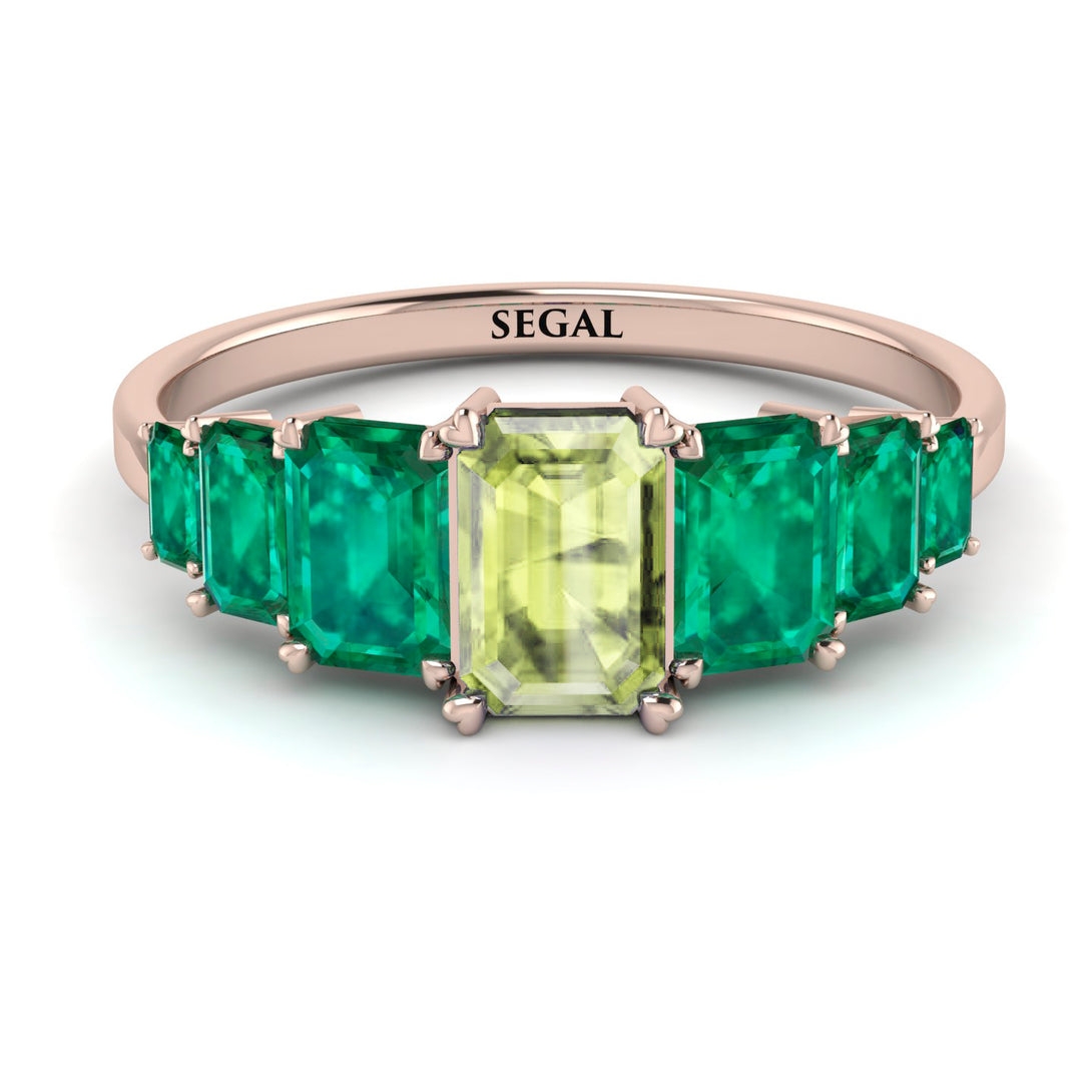 Emerald Cut Peridot Geometrical Ring - Briella No. 705