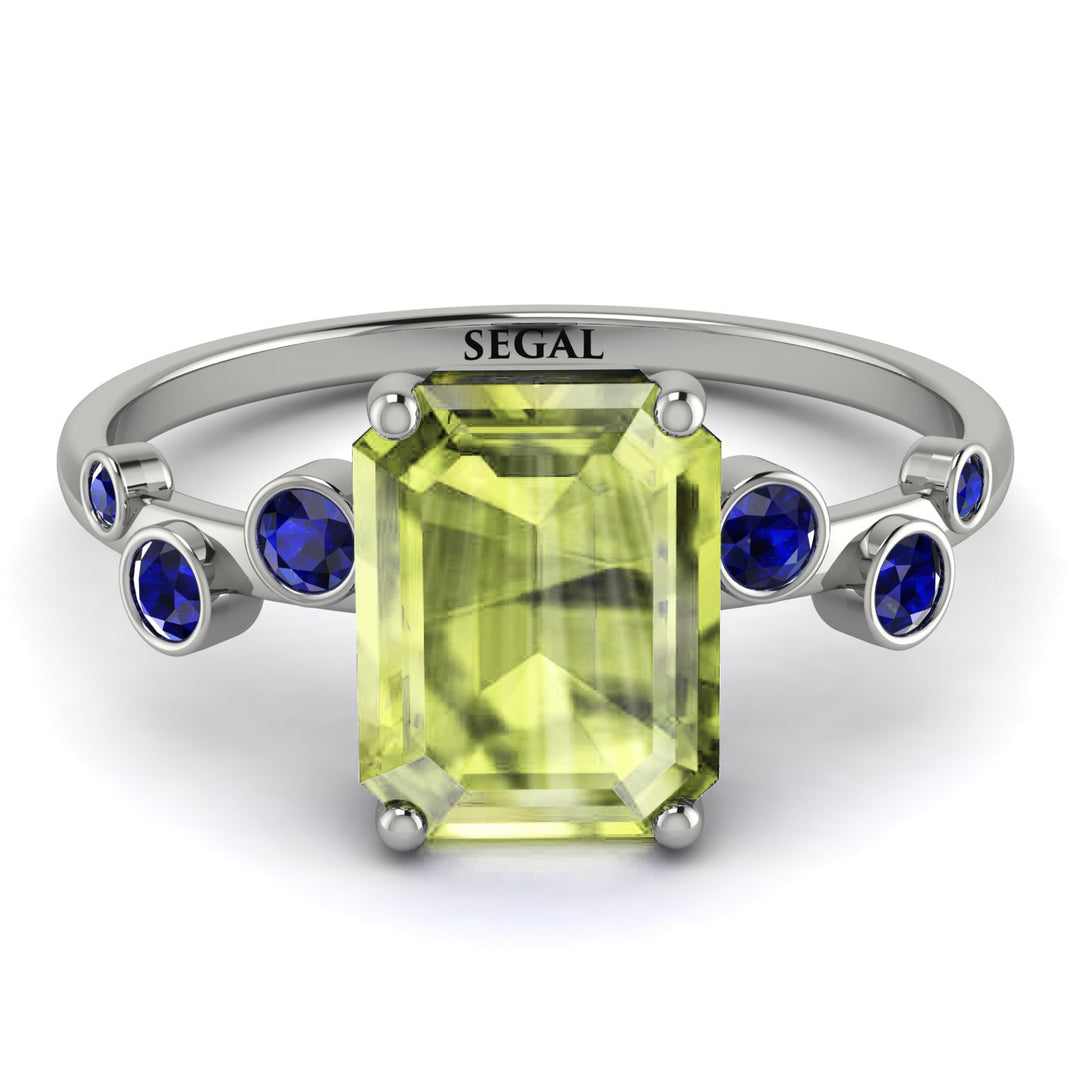 Emerald Cut Peridot Ring With Bezel - Alina No. 715