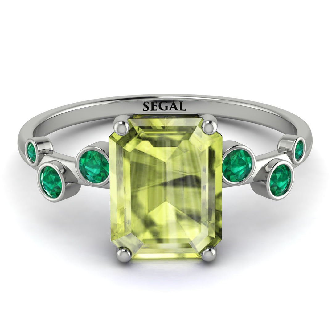Emerald Cut Peridot Ring With Bezel - Alina No. 706