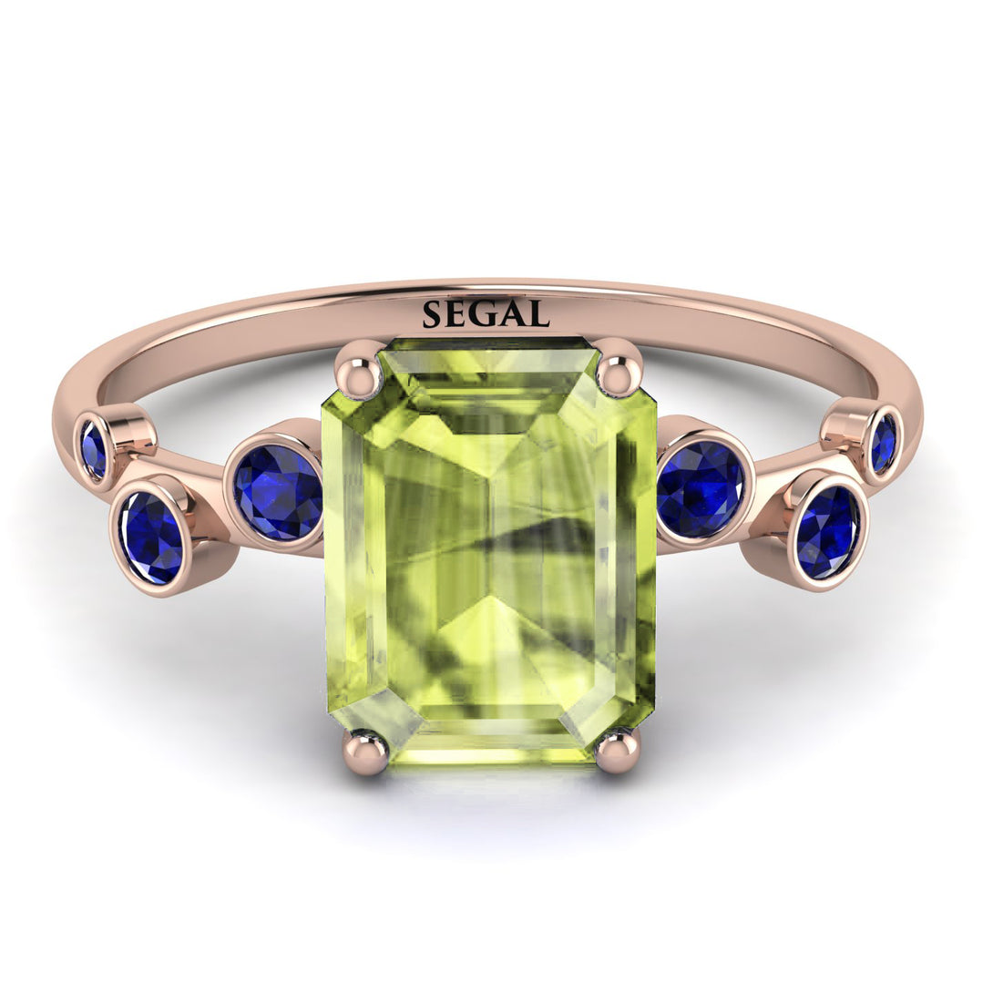 Emerald Cut Peridot Ring With Bezel - Alina No. 714