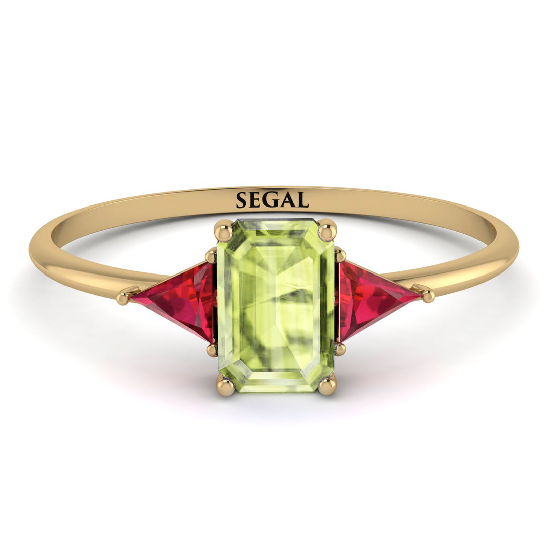 Emerald Cut Peridot With Triangles Ring - Remi No. 710
