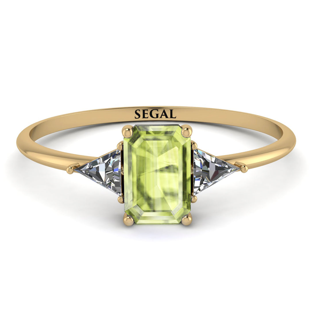 Emerald Cut Peridot With Triangles Ring - Remi No. 701