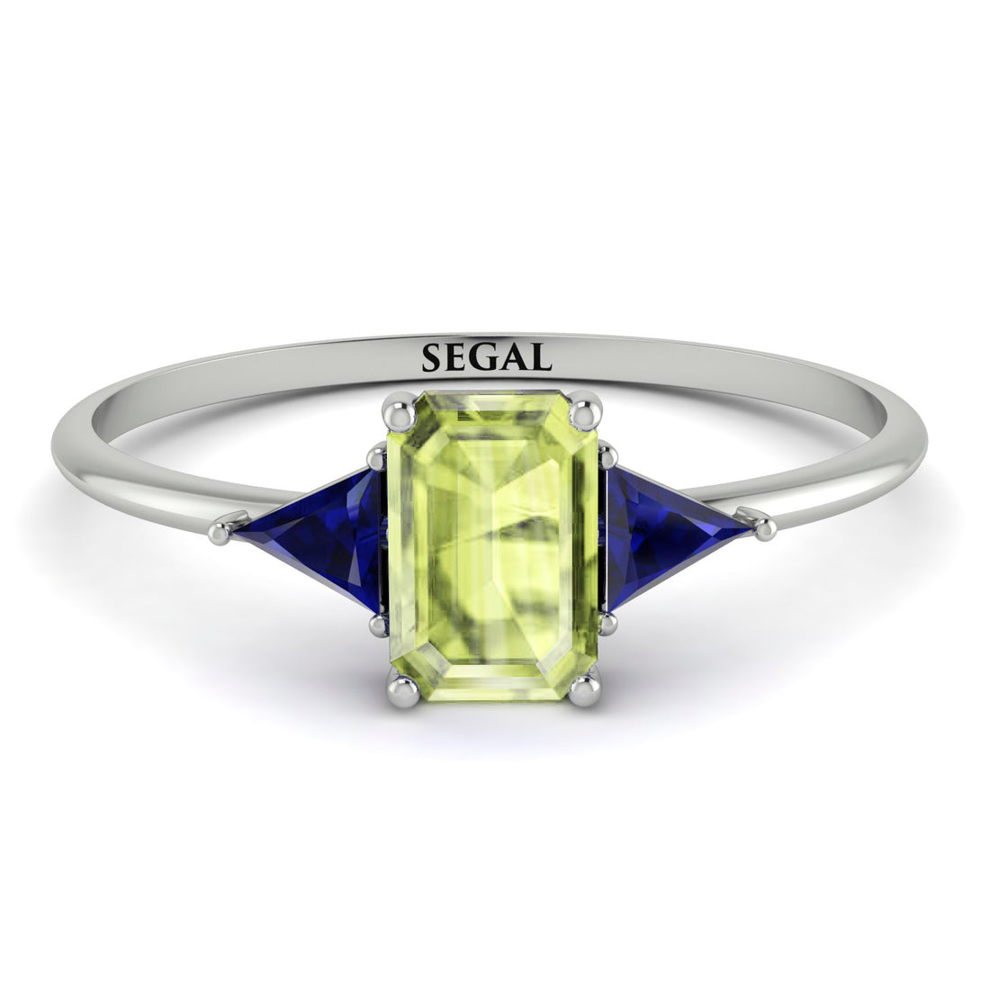 Emerald Cut Peridot With Triangles Ring - Remi No. 715