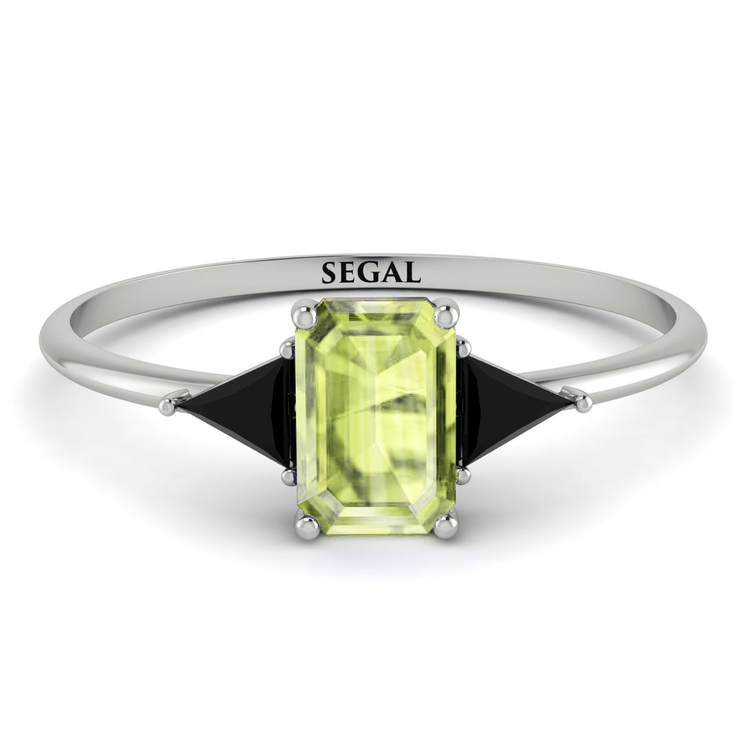 Emerald Cut Peridot With Triangles Ring - Remi No. 709