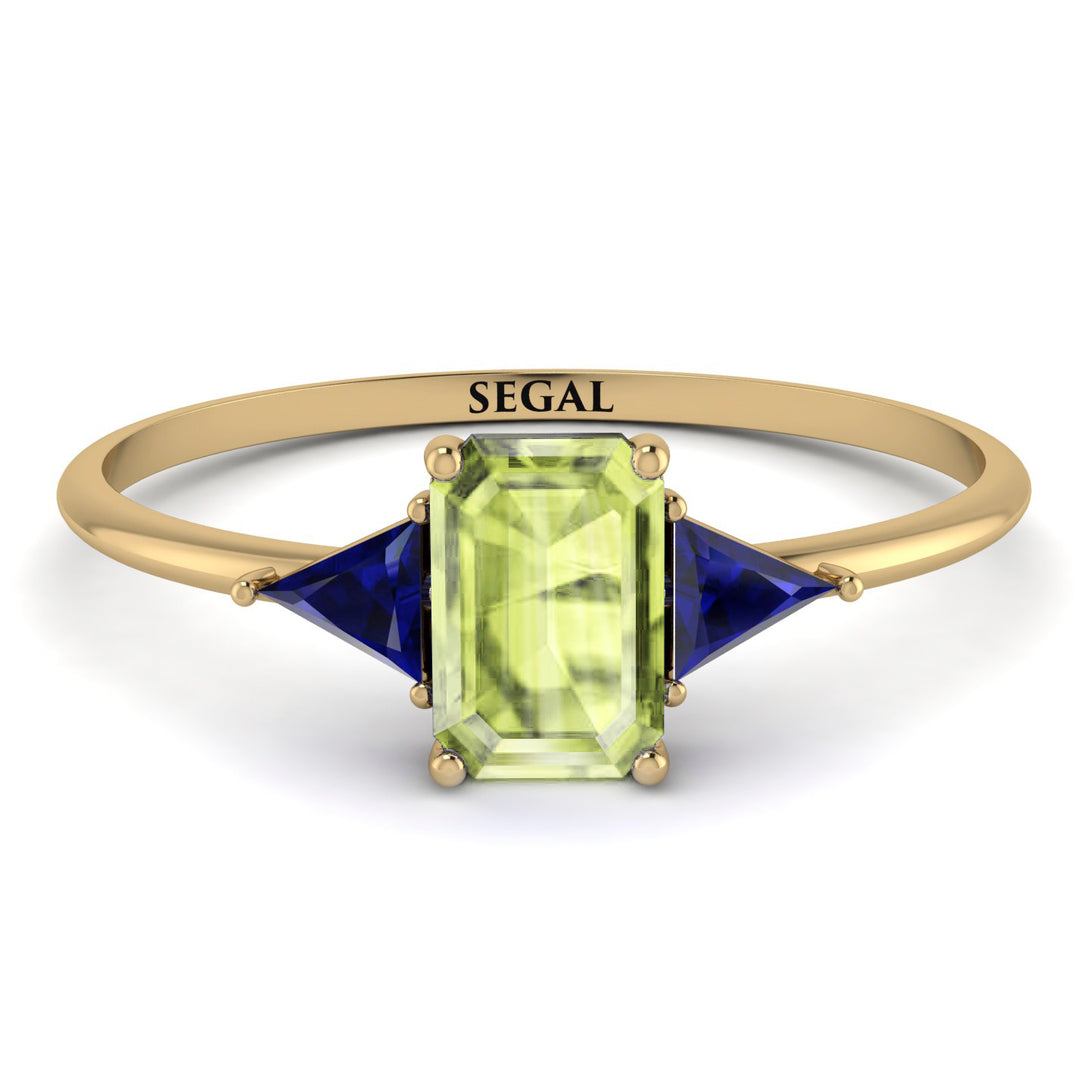 Emerald Cut Peridot With Triangles Ring - Remi No. 713