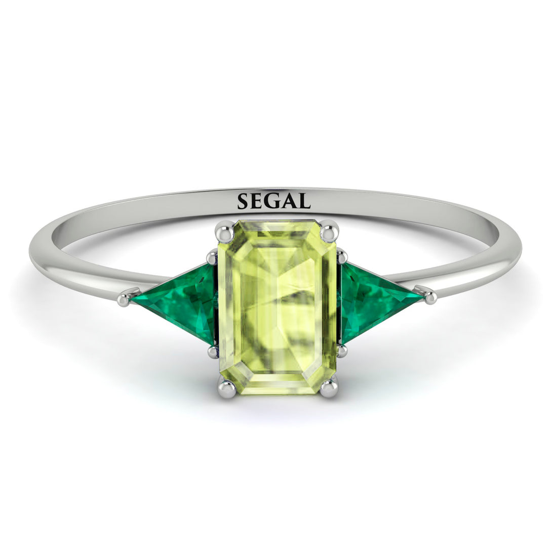 Emerald Cut Peridot With Triangles Ring - Remi No. 706