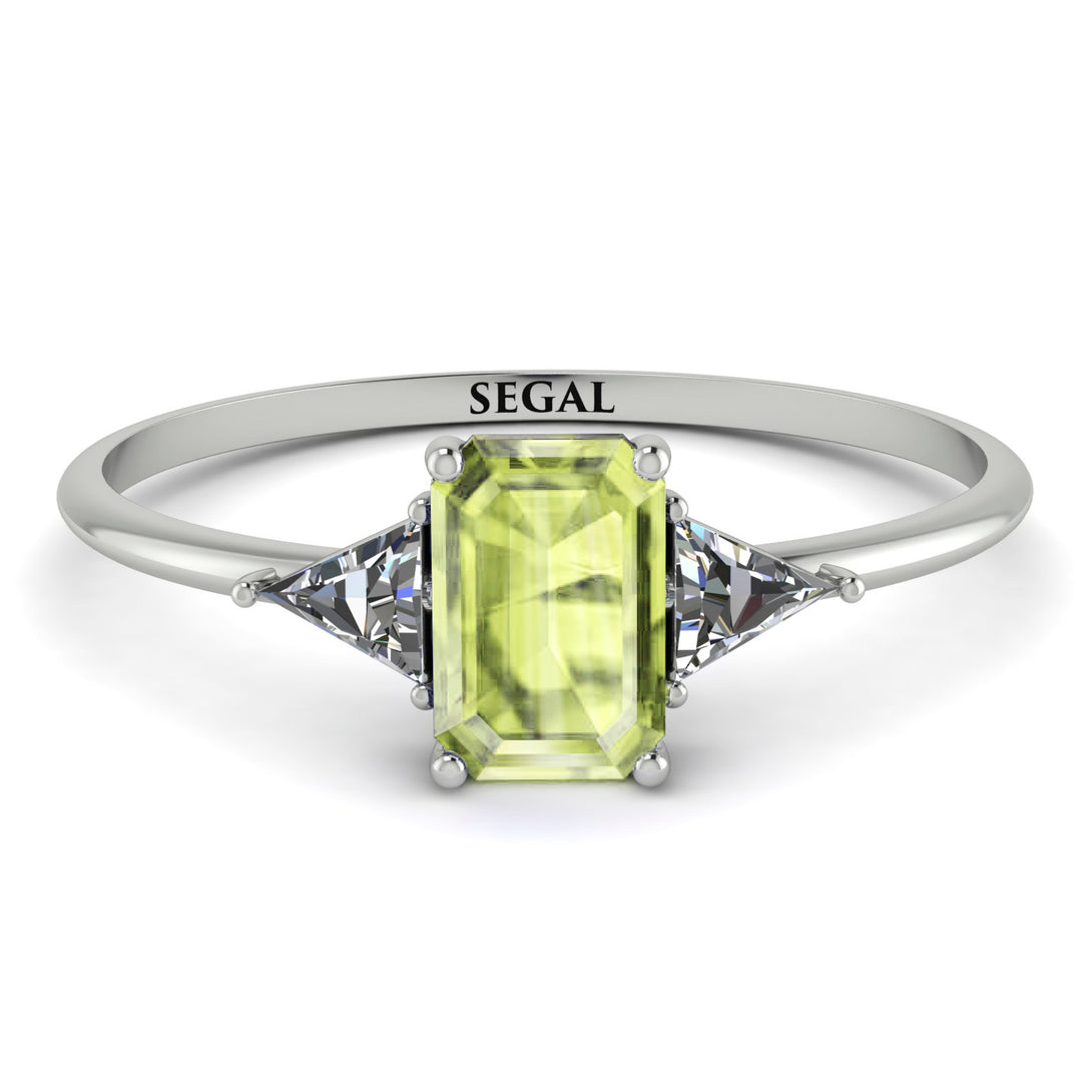 Emerald Cut Peridot With Triangles Ring - Remi No. 703