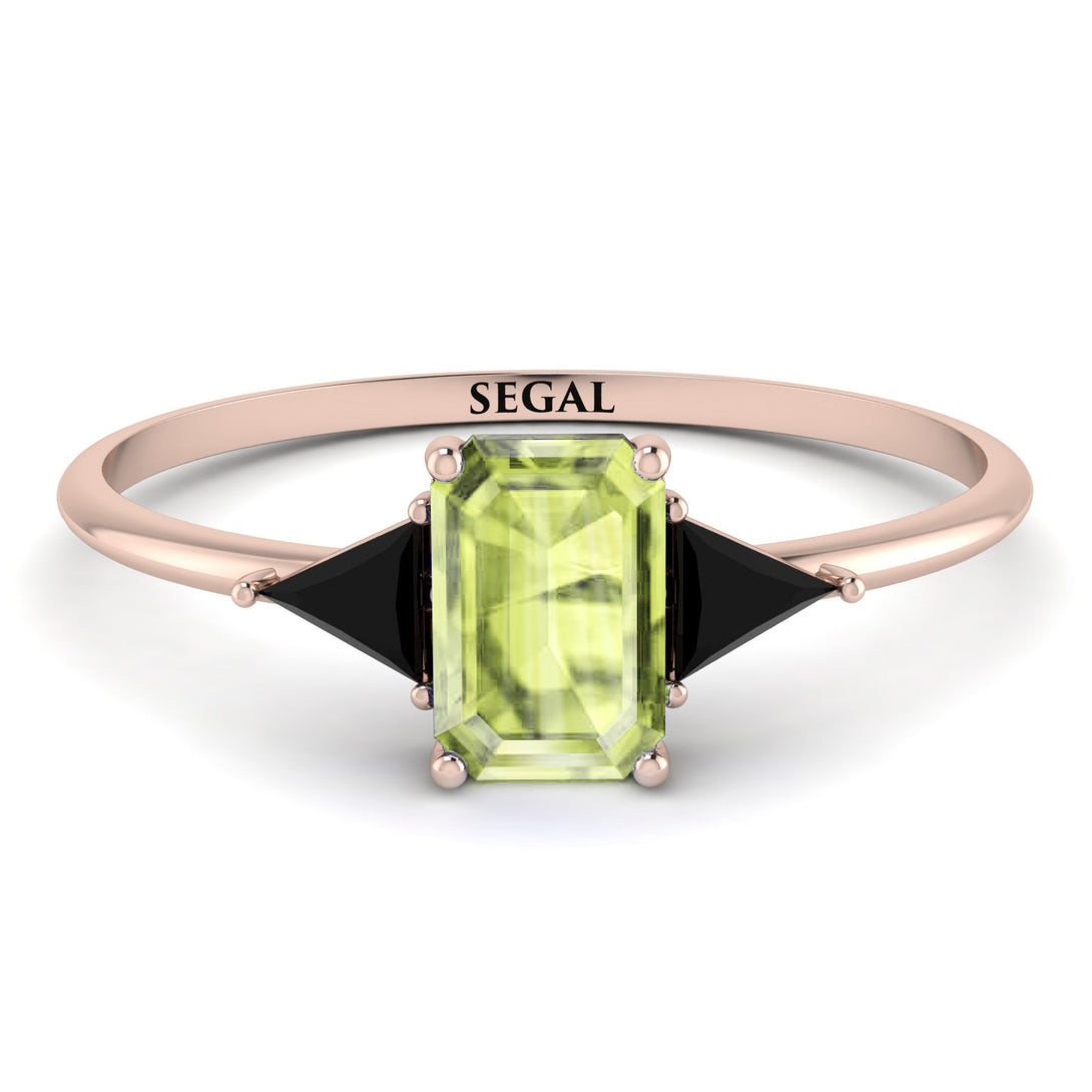 Emerald Cut Peridot With Triangles Ring - Remi No. 708