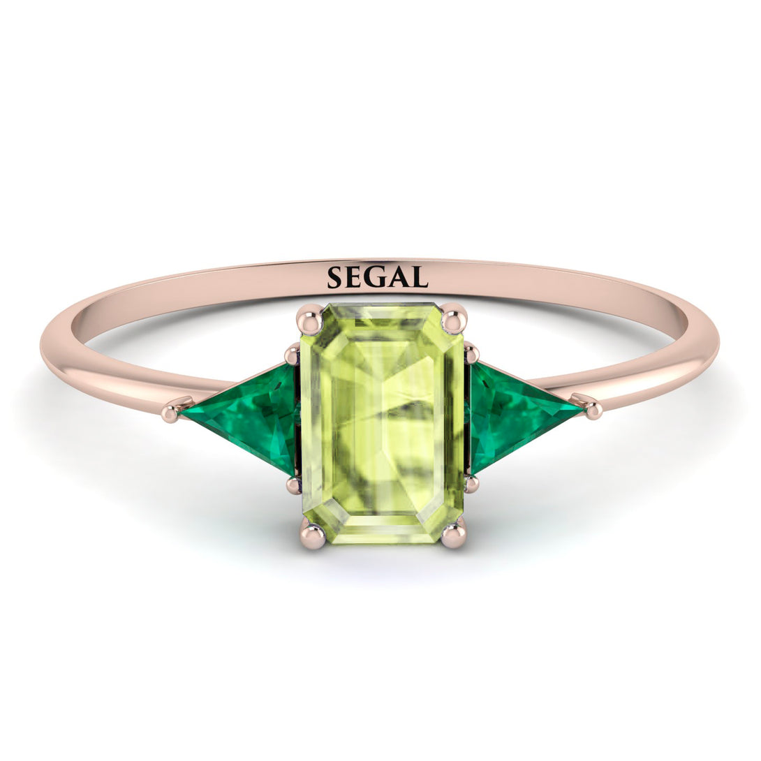 Emerald Cut Peridot With Triangles Ring - Remi No. 705