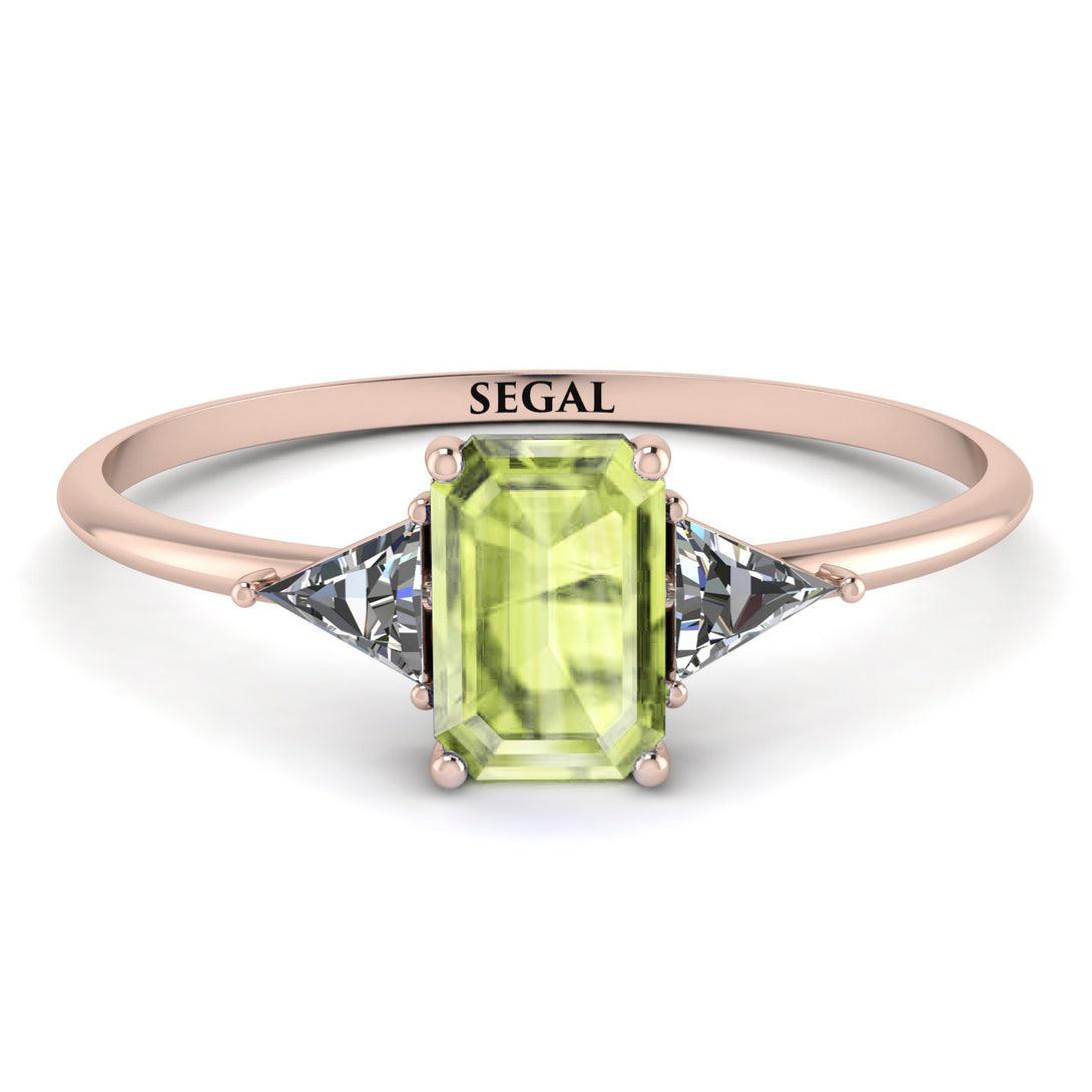 Emerald Cut Peridot With Triangles Ring - Remi No. 702