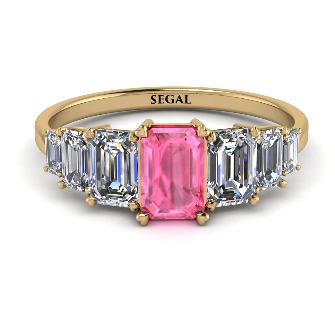 Emerald Cut Pink Moissanite Geometrical Ring - Briella No. 801