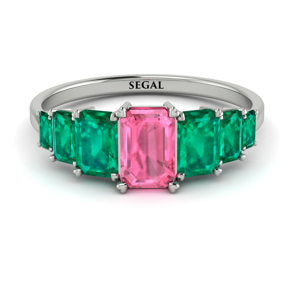 Emerald Cut Pink Moissanite Geometrical Ring - Briella No. 806