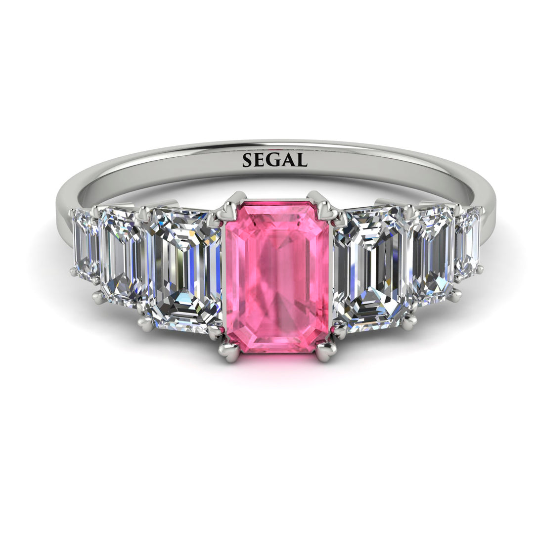 Emerald Cut Pink Moissanite Geometrical Ring - Briella No. 803