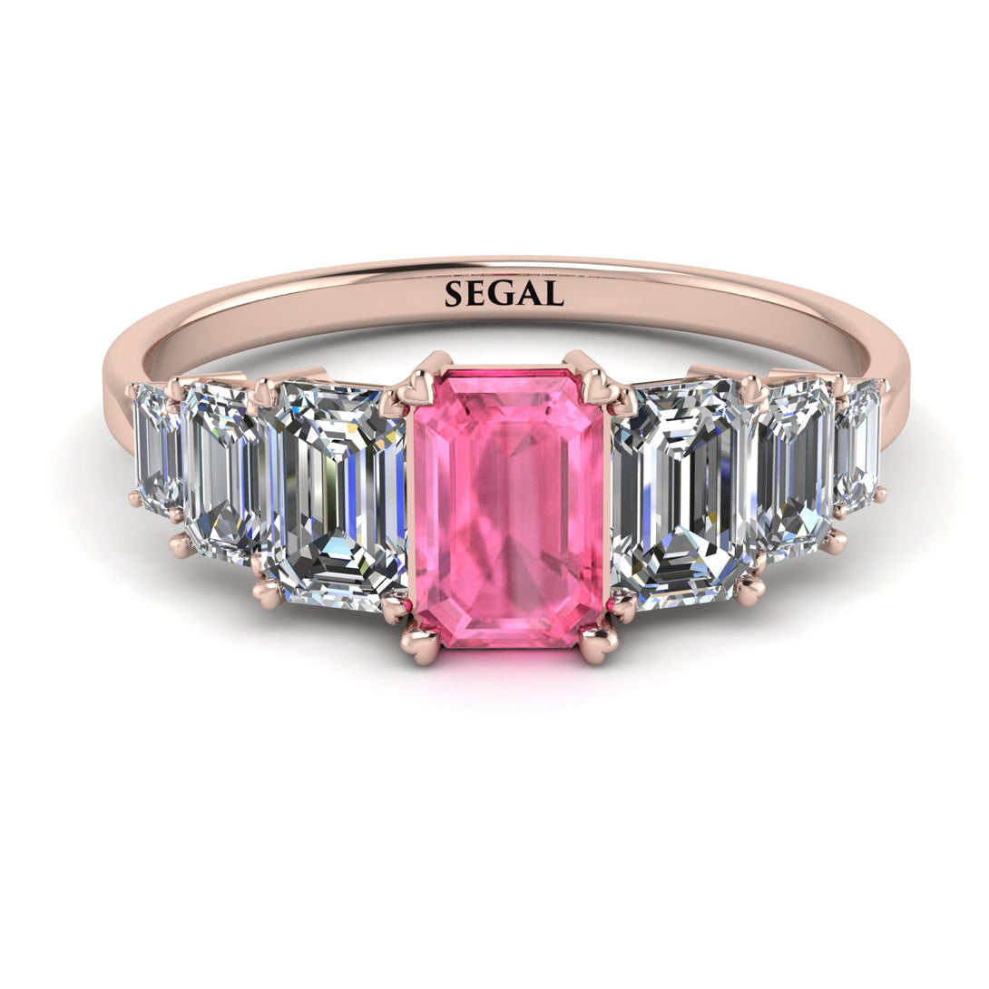 Emerald Cut Pink Moissanite Geometrical Ring - Briella No. 802