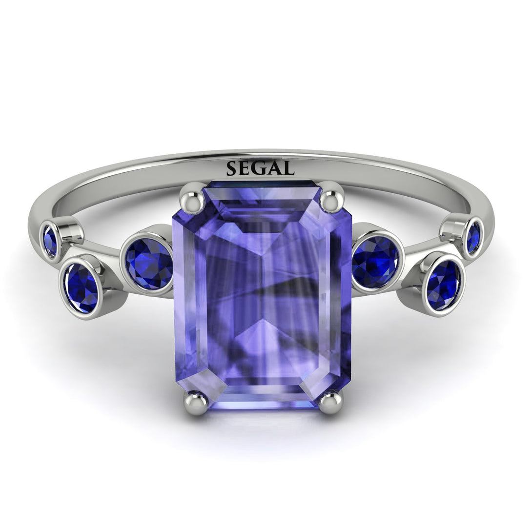 Emerald Cut Tanzanite Ring With Bezel - Alina No. 215
