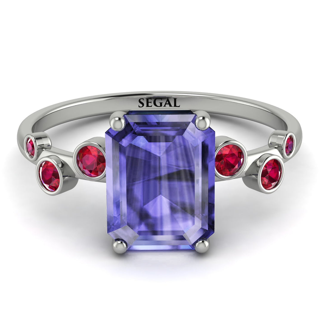 Emerald Cut Tanzanite Ring With Bezel - Alina No. 212