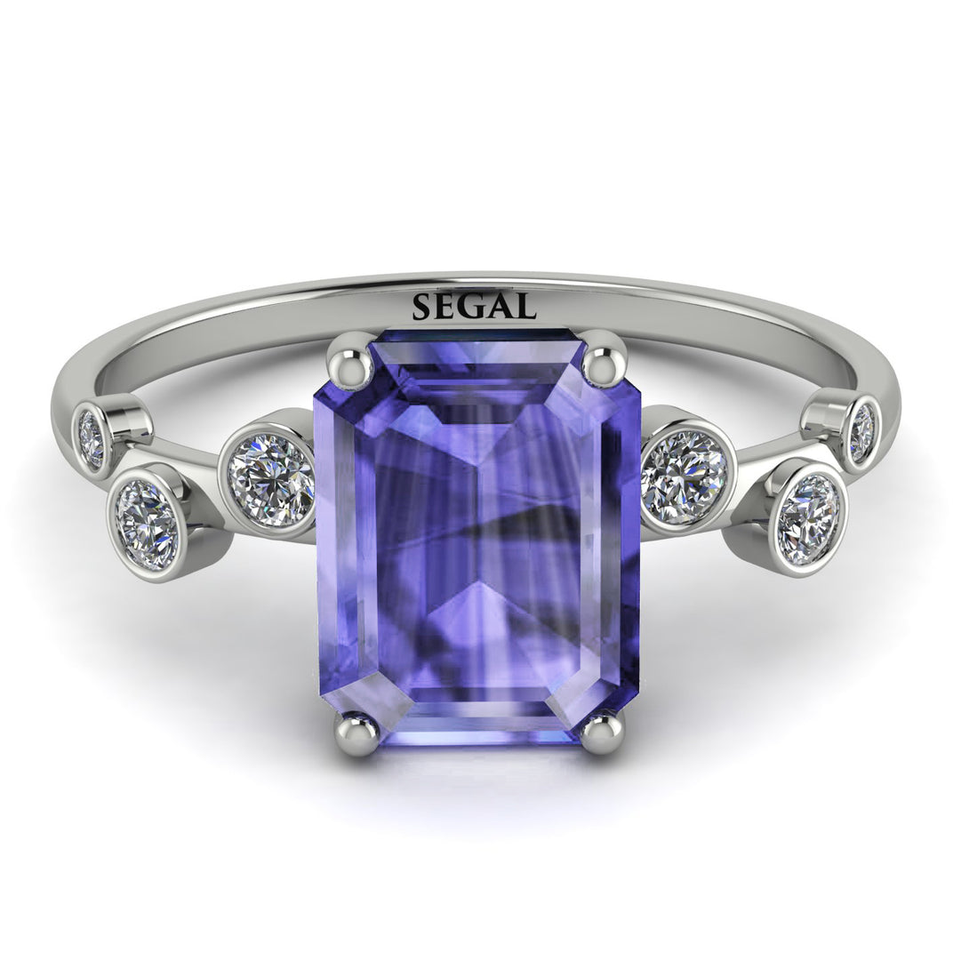 Emerald Cut Tanzanite Ring With Bezel - Alina No. 203