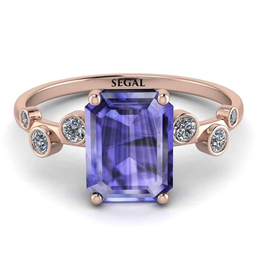 Emerald Cut Tanzanite Ring With Bezel - Alina No. 202