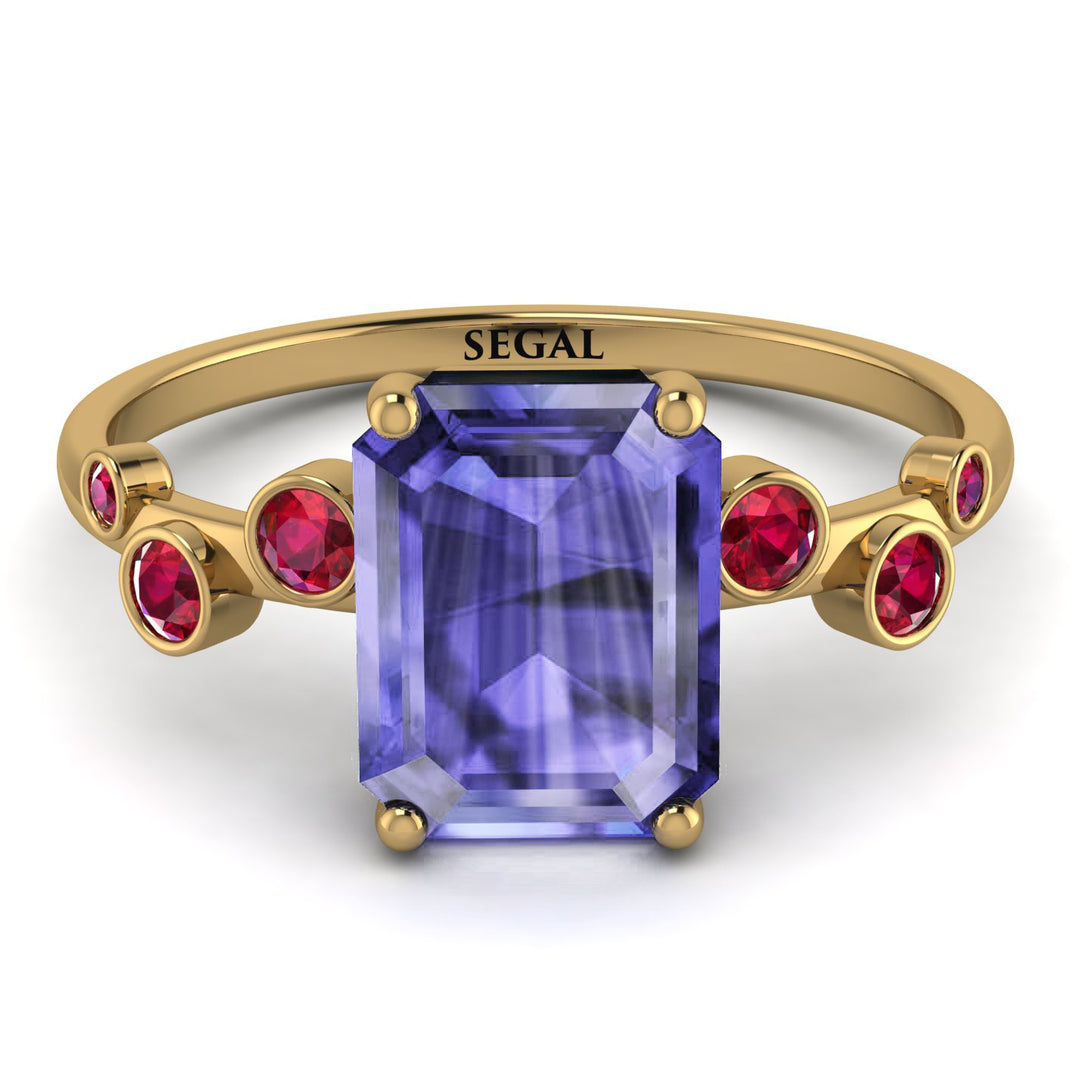 Emerald Cut Tanzanite Ring With Bezel - Alina No. 210
