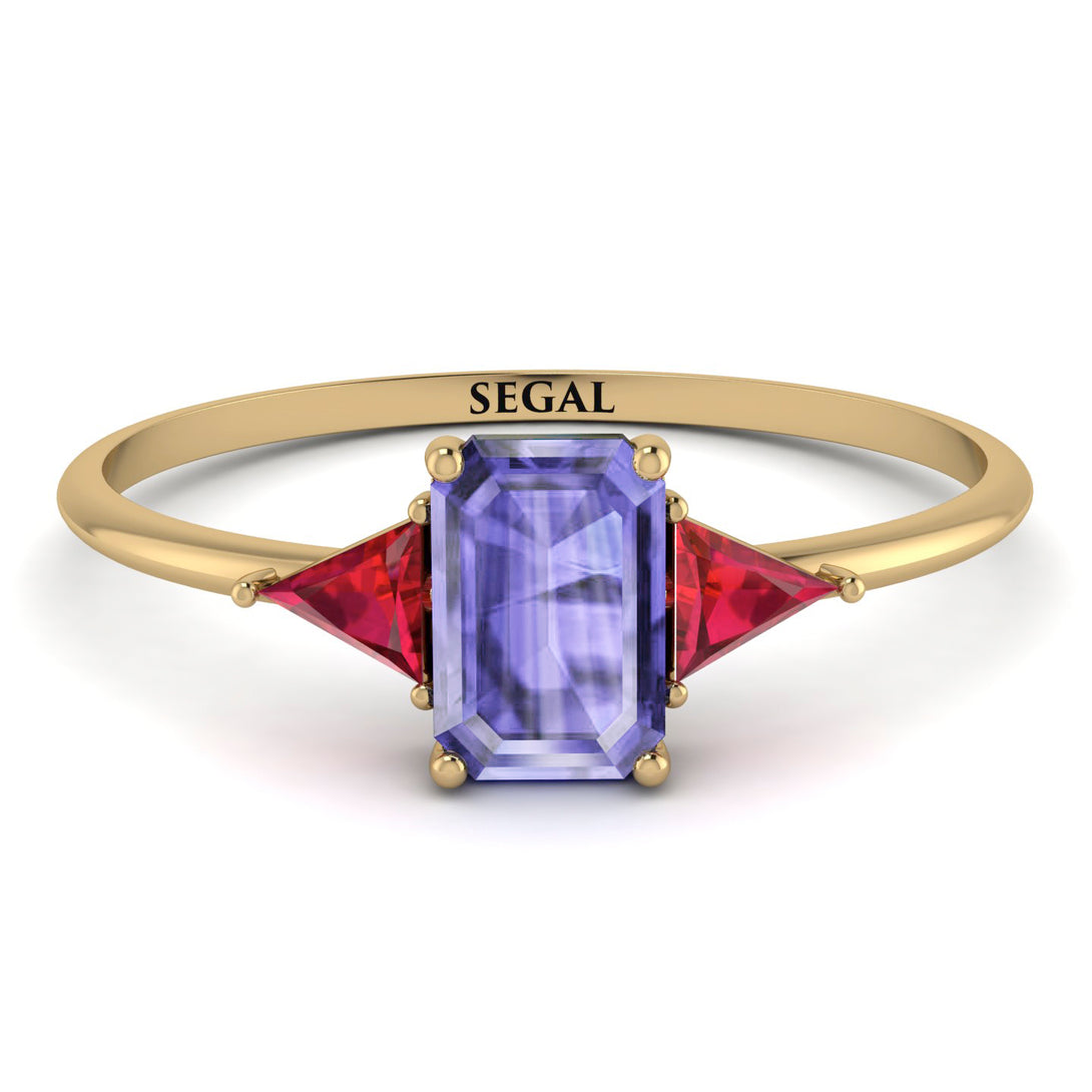Emerald Cut Tanzanite With Triangles Ring - Remi No. 210