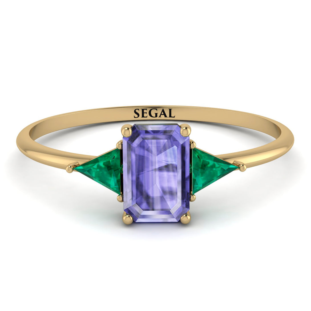 Emerald Cut Tanzanite With Triangles Ring - Remi No. 204