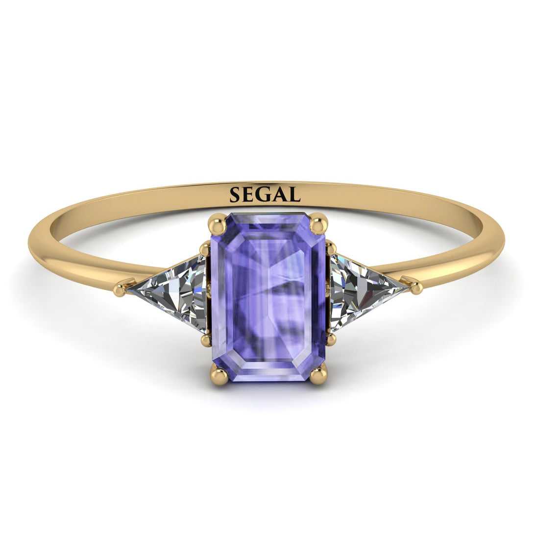 Emerald Cut Tanzanite With Triangles Ring - Remi No. 201